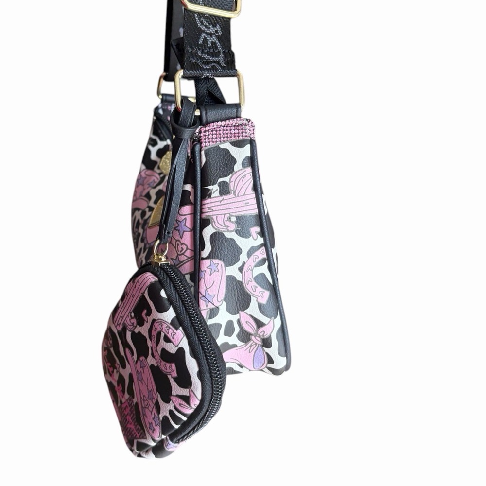 Pink Betsey Johnson Pink Cowgirl Bow Handbag Purse Boho W/ Coin Purse Wallet EUC - Picture 6 of 7